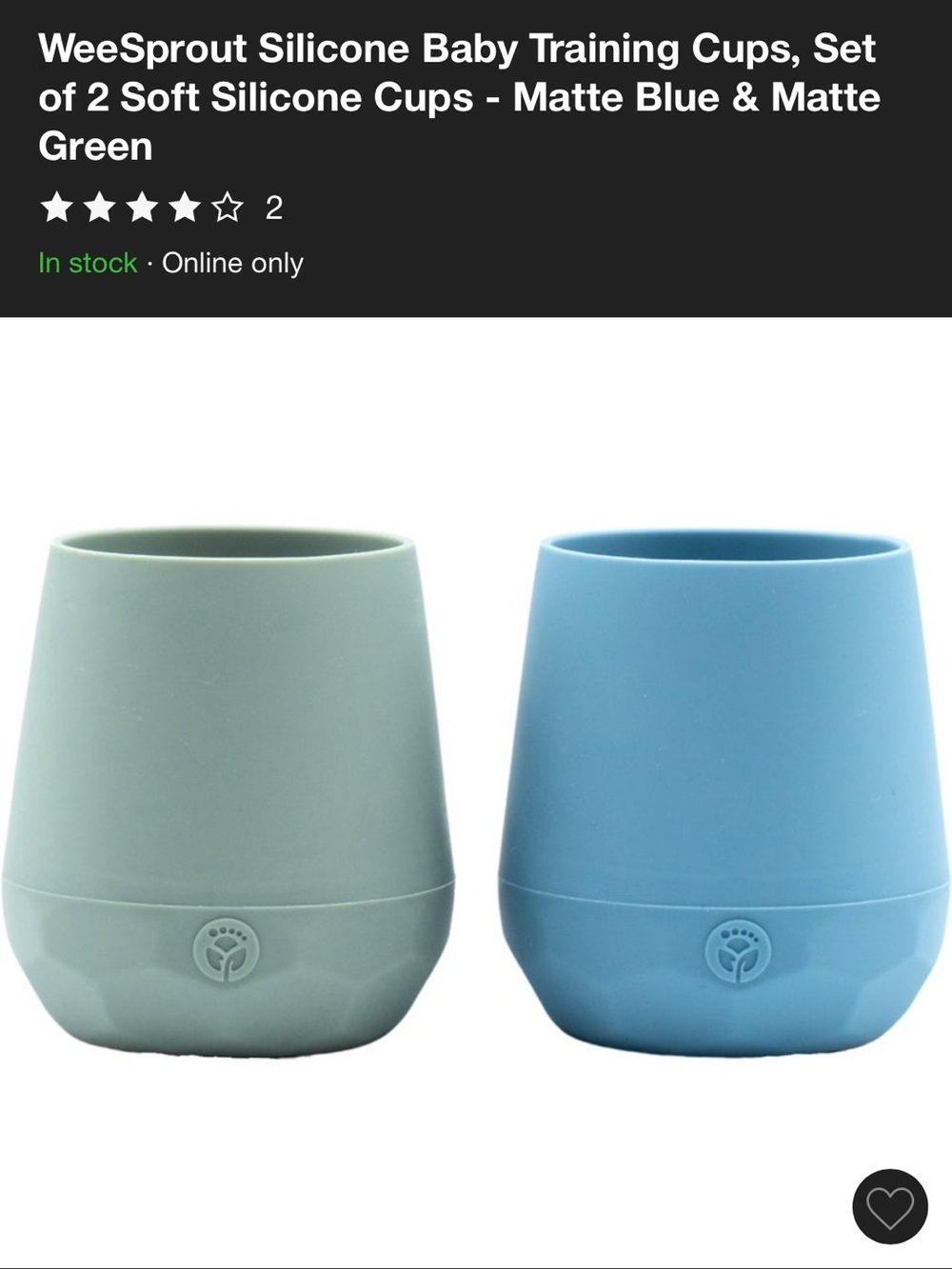 WeeSprout Matte Blue & Matte Green Silicone Training Cups